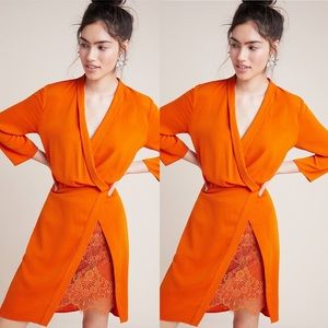 NSR Anthropologie Naomi Surplice Dress In Orange